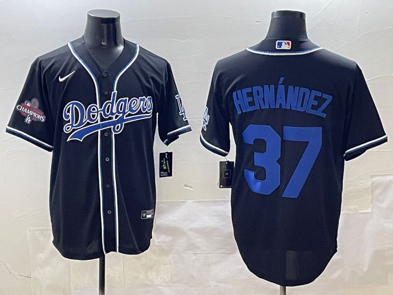 Men Los Angeles Dodgers 37 Hernandez Black blue Three generations Nike 2025 MLB Jersey style 7